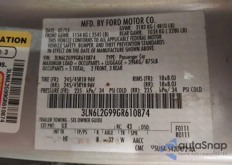 2016 Lincoln Mkz from USA, damaged, VIN 3LN6L2G99GR610874